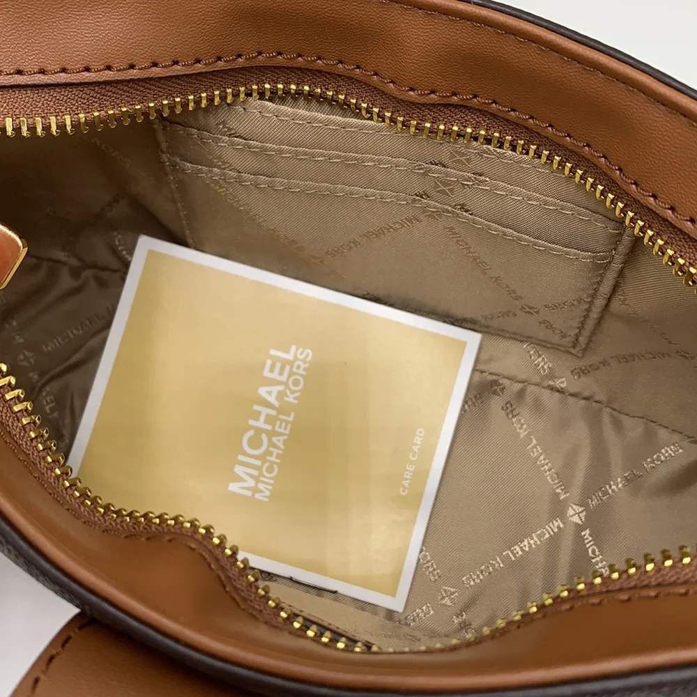 MICHAEL KORS Carmen Small Shoulder Pochette Bag BROWN SIGNATURE COLOR  NWT